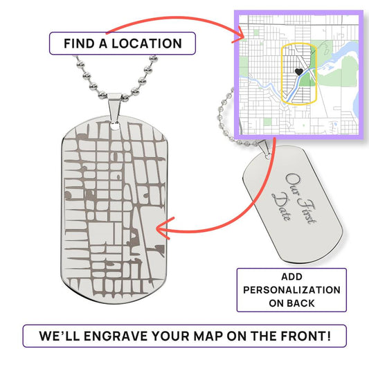Custom Dog Tag Map Necklace