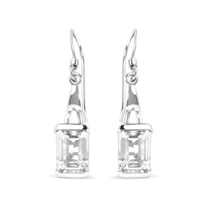 .925 Sterling Silver 3.0 Cttw Emerald Cut White Topaz Solitaire Dangle Earring - AAA Quality